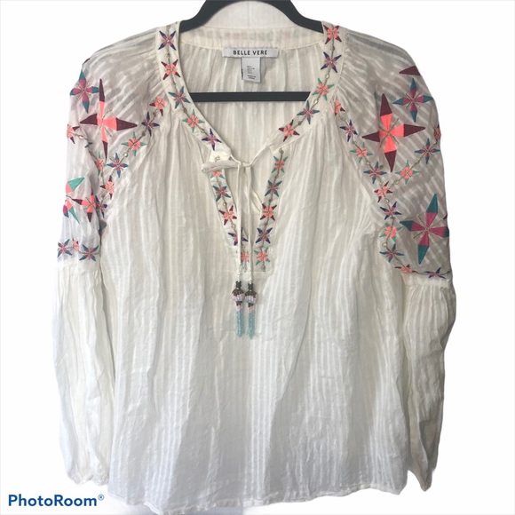 Anthropologie Tops - Anthro Belle Vere Embroidered Boho Blouse Large